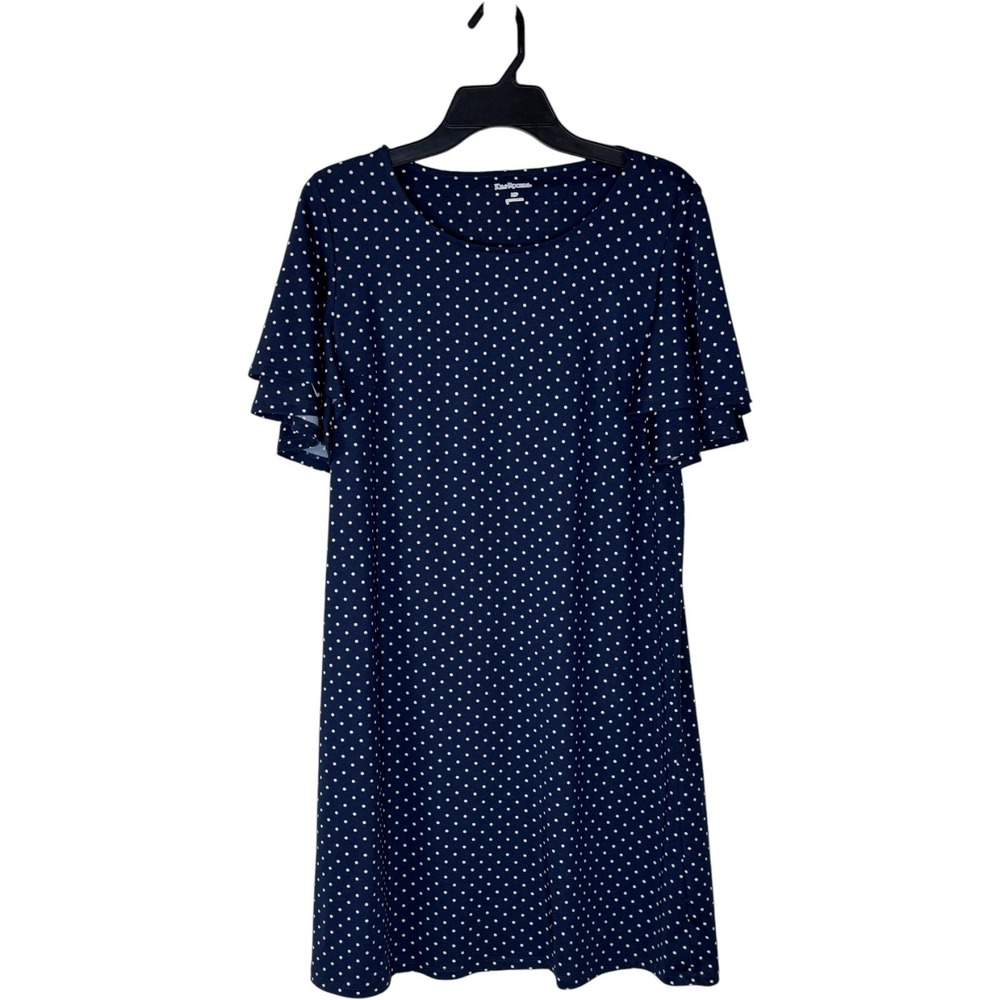 Kim Rogers Women Navy White Polka Dot Flutter Sleeve Shift Dress PM